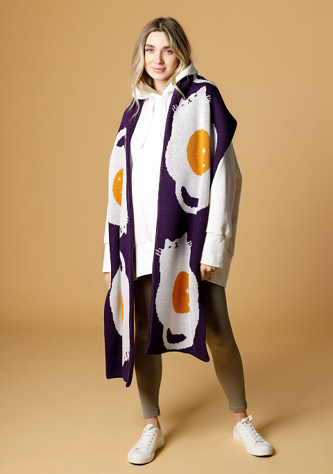 Жаккардовый двусторонний шарф "Яйкокот" темно-фиолетовый | Интернет-магазин Knitman