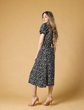Платье миди с рукавами-фонариками, цвет черный | Интернет-магазин Knitman