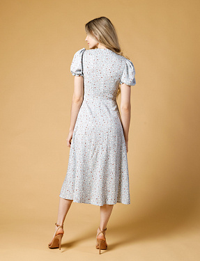 Платье миди с рукавами-фонариками, цвет голубой | Интернет-магазин Knitman