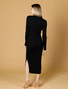 Трикотажное платье миди с разрезом черное | Интернет-магазин Knitman