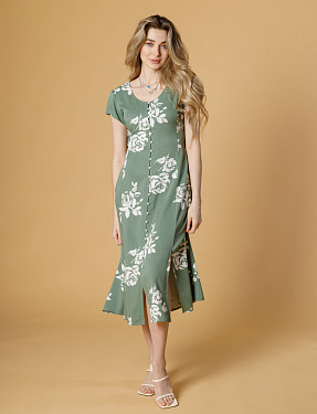 Платье миди с цветочным принтом оливковое | Интернет-магазин Knitman