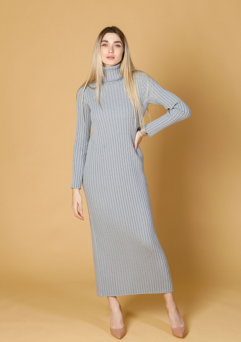 Трикотажное платье прямого кроя серо-голубое | Интернет-магазин Knitman