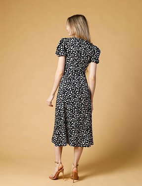 Платье миди с рукавами-фонариками, цвет черный | Интернет-магазин Knitman