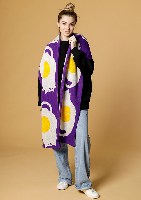 Жаккардовый двусторонний шарф "Яйкокот" светло-фиолетовый | Интернет-магазин Knitman