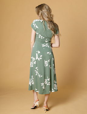 Платье миди с цветочным принтом оливковое | Интернет-магазин Knitman