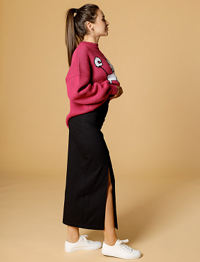 Джинсовая юбка миди с разрезом, черная | Интернет-магазин Knitman