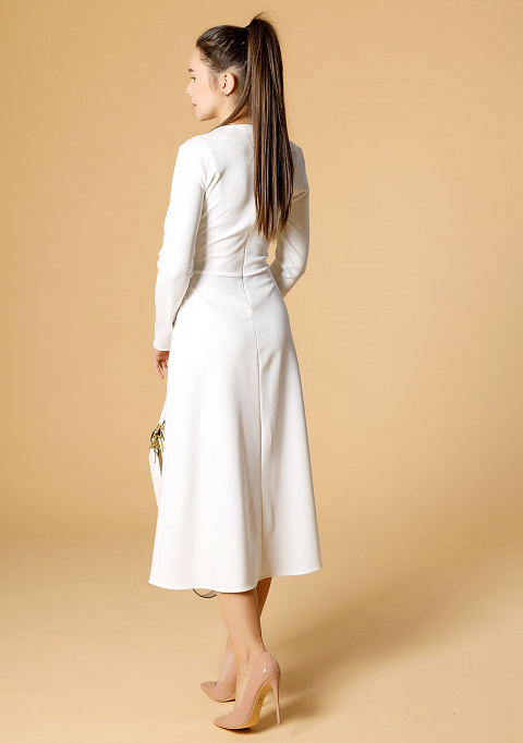 Платье женское с юбкой трапецией, белое | Интернет-магазин Knitman