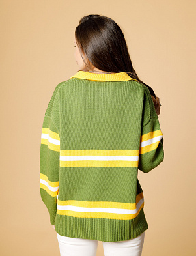 Свитер-поло в винтажном стиле, васаби | Интернет-магазин Knitman
