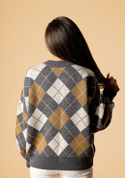 Жаккардовый свитер оверсайз в винтажном стиле, темно-серый | Интернет-магазин Knitman