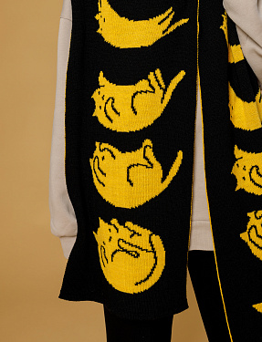 Жаккардовый двусторонний шарф "Котолуние" черный | Интернет-магазин Knitman