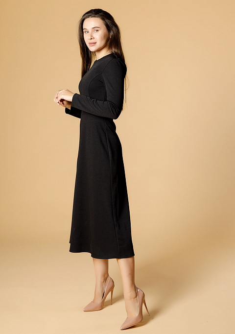 Платье женское с юбкой трапецией, черное | Интернет-магазин Knitman