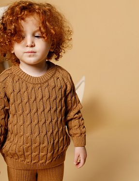 Свитер с косами детский, карамельный | Интернет-магазин Knitman