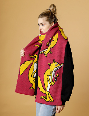 Жаккардовый двусторонний шарф "Орущий лис", Малиновый | Интернет-магазин Knitman
