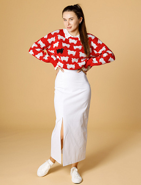 Джинсовая юбка миди с разрезом, белая | Интернет-магазин Knitman