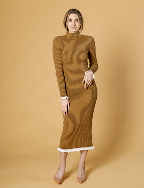 Облегающее платье с оборками, кэмел | Интернет-магазин Knitman