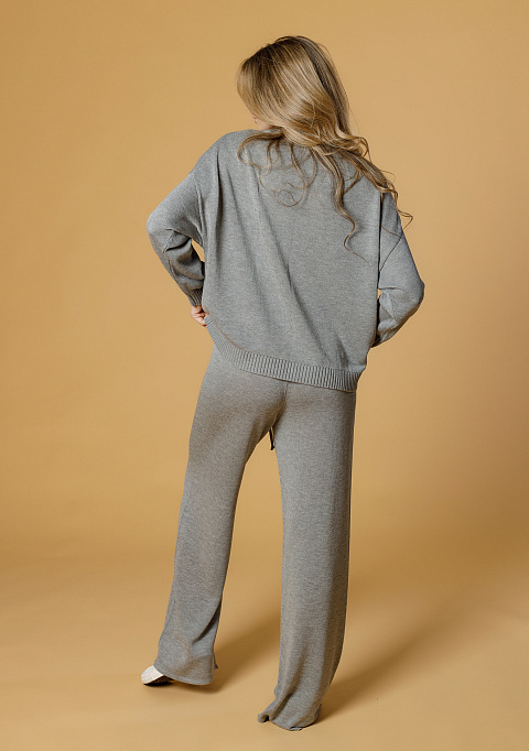 Вязаные брюки на шнуровке серый | Интернет-магазин Knitman