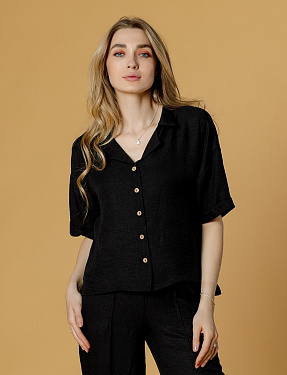 Рубашка укороченная на пуговицах черный | Интернет-магазин Knitman