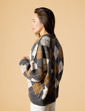 Жаккардовый свитер оверсайз в винтажном стиле, темно-серый | Интернет-магазин Knitman