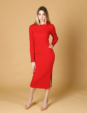 Трикотажное платье миди с разрезом красное | Интернет-магазин Knitman