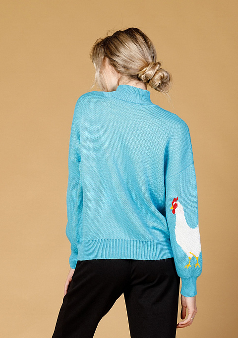 Жаккардовый свитер с принтом "Курица или яйцо" | Интернет-магазин Knitman