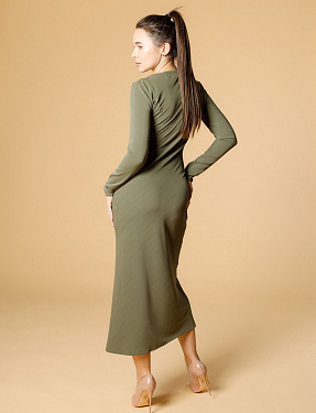 Платье по косой из крепа хаки | Интернет-магазин Knitman
