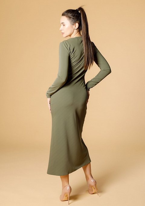 Платье по косой из крепа хаки | Интернет-магазин Knitman