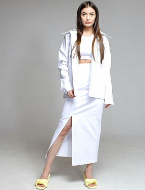 Джинсовая юбка миди с разрезом, белая | Интернет-магазин Knitman