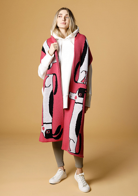 Жаккардовый двусторонний шарф "Собакен" малиновый | Интернет-магазин Knitman