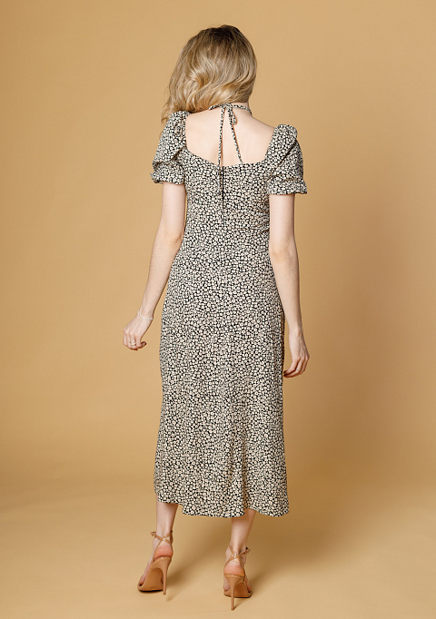 Платье миди с цветочным принтом черное | Интернет-магазин Knitman