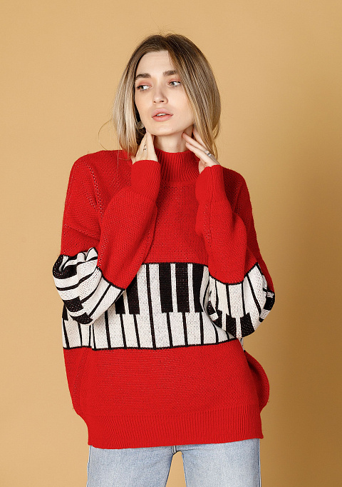 Жаккардовый свитер оверсайз с принтом "Клавиши" | Интернет-магазин Knitman