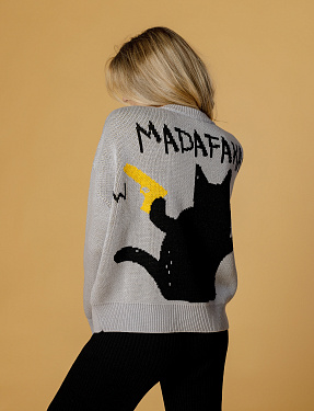 Жаккардовый свитер оверсайз с рисунком, серый | Интернет-магазин Knitman