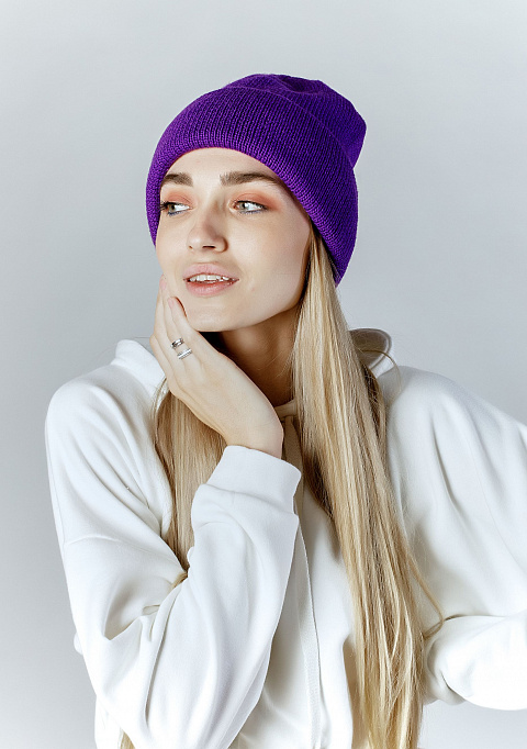 Трикотажная шапка бини двойной вязки фиолетовая | Интернет-магазин Knitman