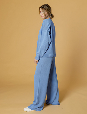 Вязаные брюки на шнуровке синий | Интернет-магазин Knitman