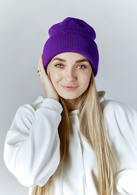 Трикотажная шапка бини двойной вязки фиолетовая | Интернет-магазин Knitman