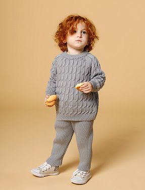 Свитер с косами детский, серый | Интернет-магазин Knitman