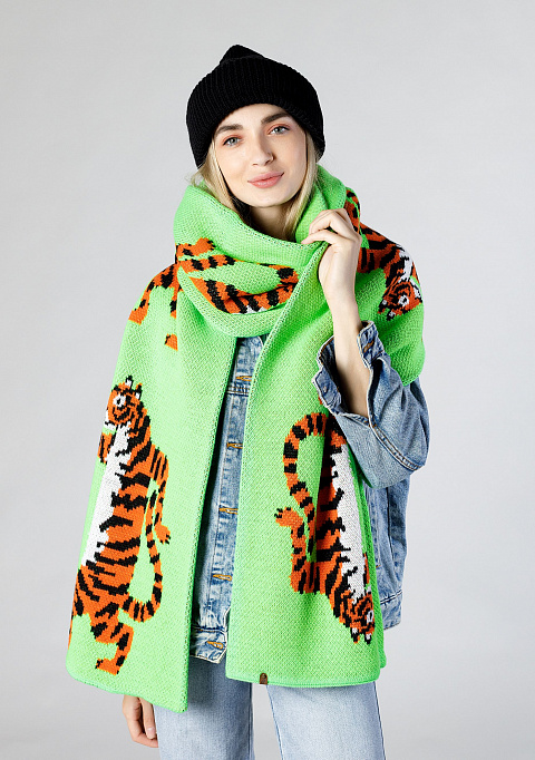 Жаккардовый двусторонний шарф "Тигр в Египте" | Интернет-магазин Knitman