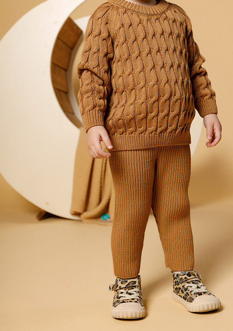 Свитер с косами детский, карамельный | Интернет-магазин Knitman