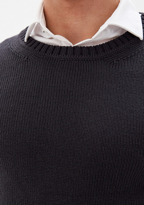 Свитер с  вырезом O-neck из 100% шерсти мериноса чёрный | Knitman
