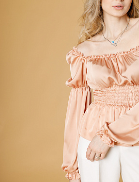 Топ с рукавами-фонариками персиковый | Интернет-магазин Knitman