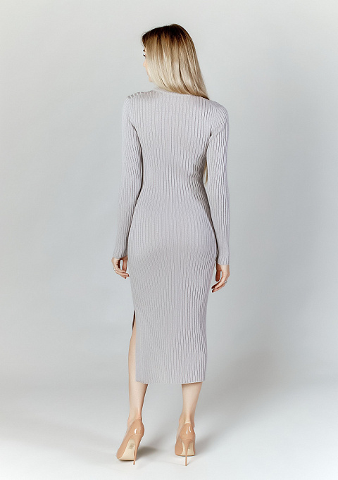 Трикотажное платье миди с разрезом серое | Интернет-магазин Knitman