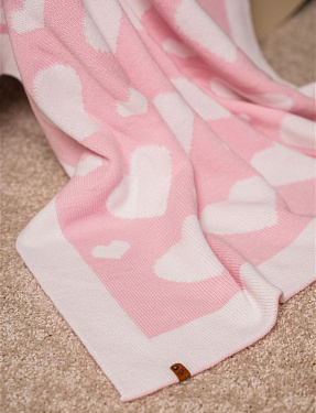 Жаккардовый двусторонний плед из полушерстяной пряжи "Любовь", розовый | Интернет-магазин Knitman