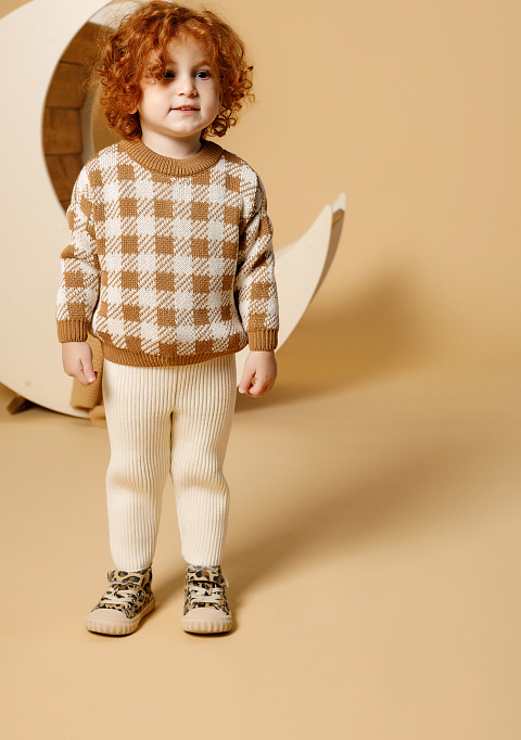 Детские брюки в рубчик, белые | Интернет-магазин Knitman