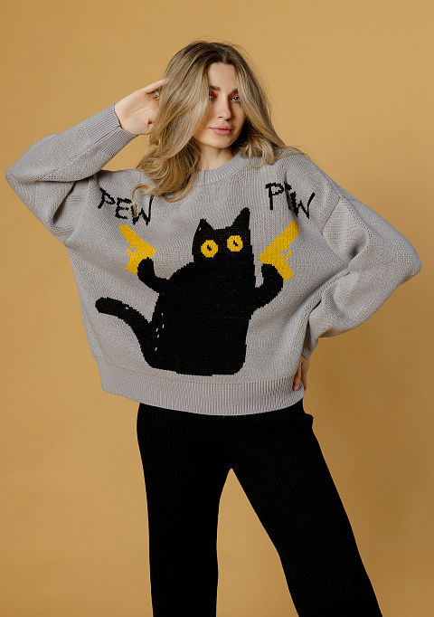 Жаккардовый свитер оверсайз с рисунком, серый | Интернет-магазин Knitman