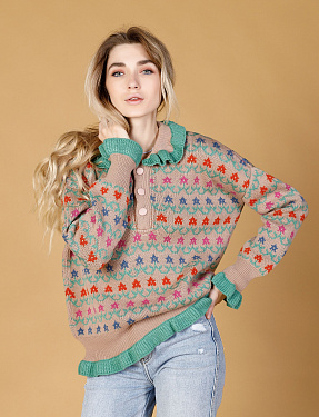 Жаккардовый свитер с оборками "Беверли" зеленый | Интернет-магазин Knitman