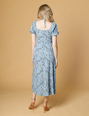 Платье миди с цветочным принтом голубое | Интернет-магазин Knitman
