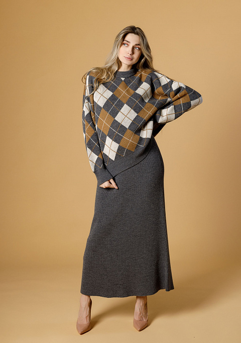 Трикотажная юбка в крупный рубчик, графит | Интернет-магазин Knitman