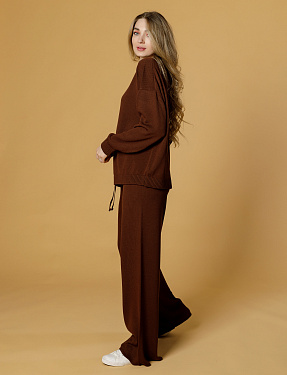 Вязаные брюки на шнуровке коричневый | Интернет-магазин Knitman