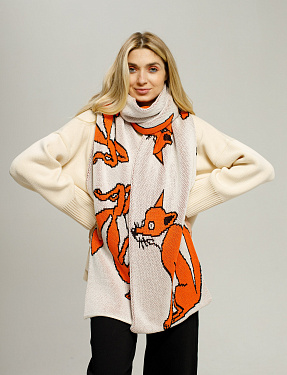 Жаккардовый двусторонний шарф "Я снаружи/я внутри" оранжевый | Интернет-магазин Knitman