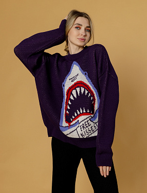 Свитер оверсайз с рисунком "Акула", фиолетовый | Интернет-магазин Knitman