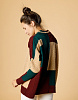 Свитер оверсайз с V-образным вырезом в стиле пэчворк зелено-песочный | Интернет-магазин Knitman